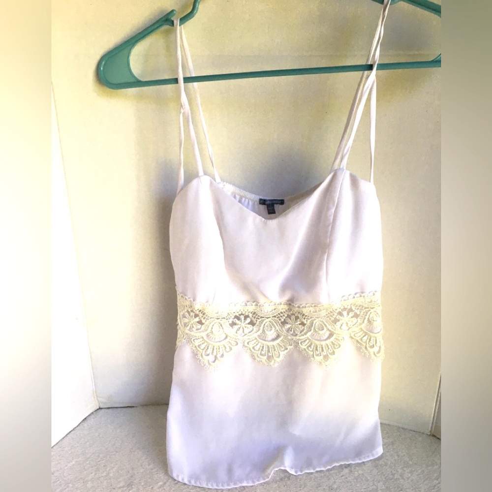 Charlotte Russe - Spaghetti Straps White Blouse Top - Lace - Size Small